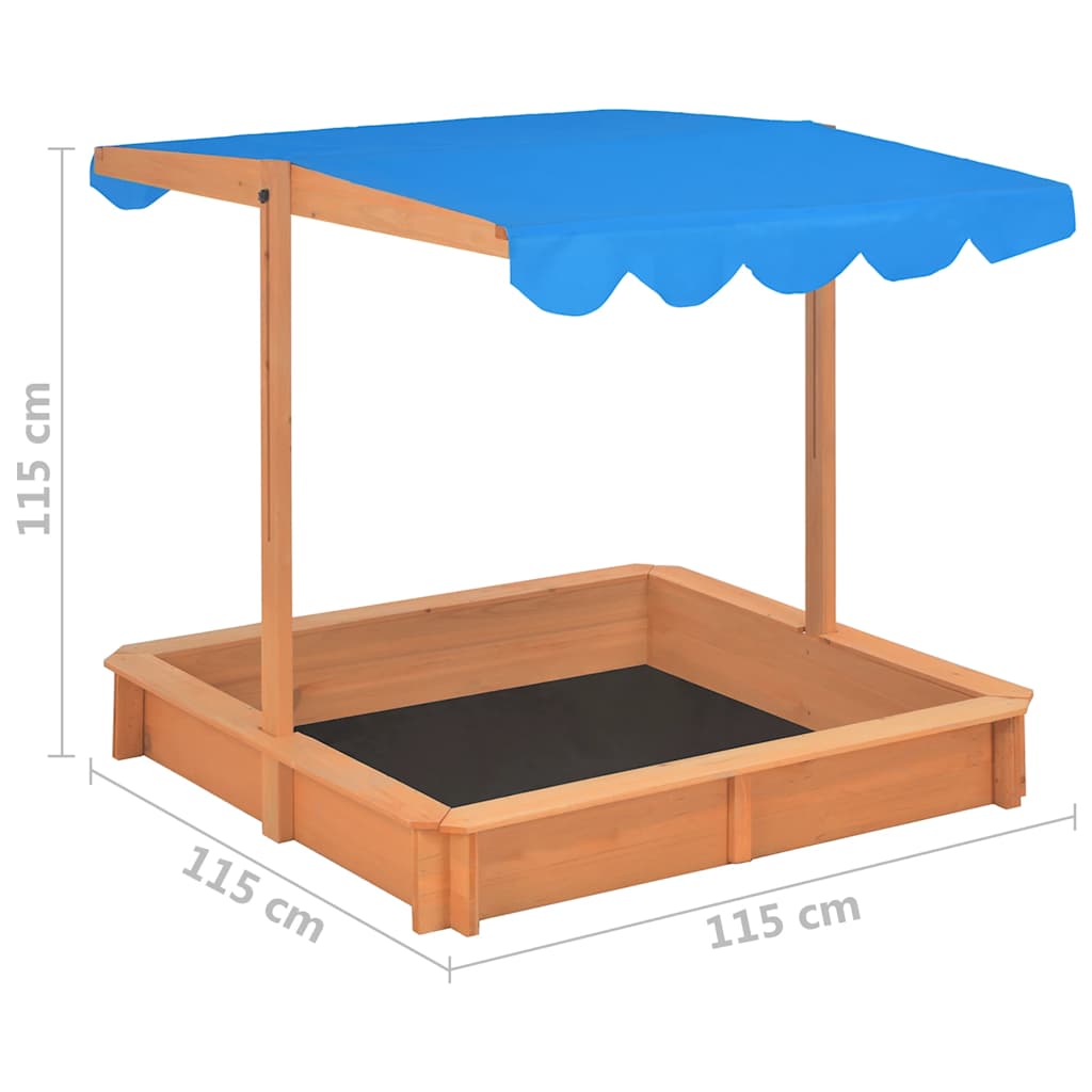 Sandpit with adjustable roof fir wood 115x115x115 cm