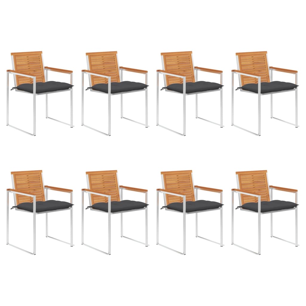 Garden chairs 8 pcs with cushions solid wood acacia