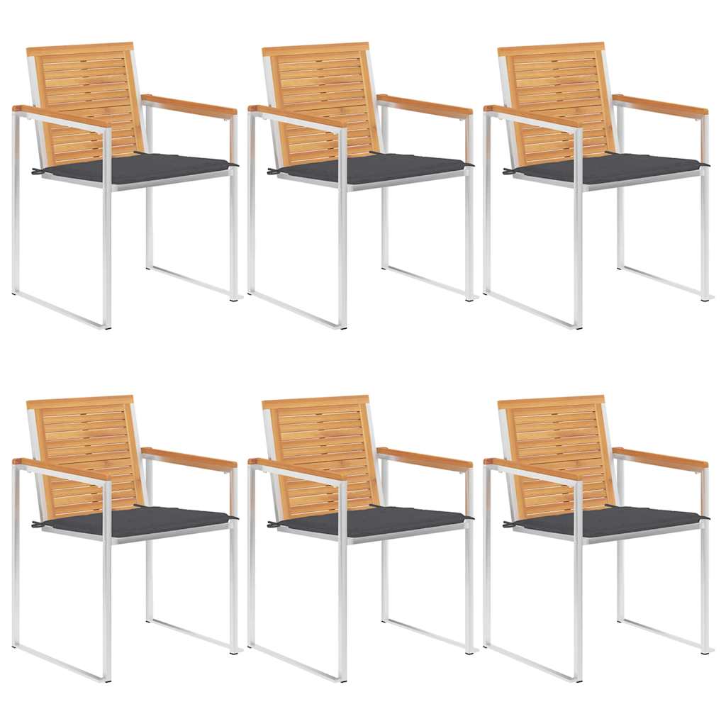 6 pcs. garden chairs with cushions solid teak wood