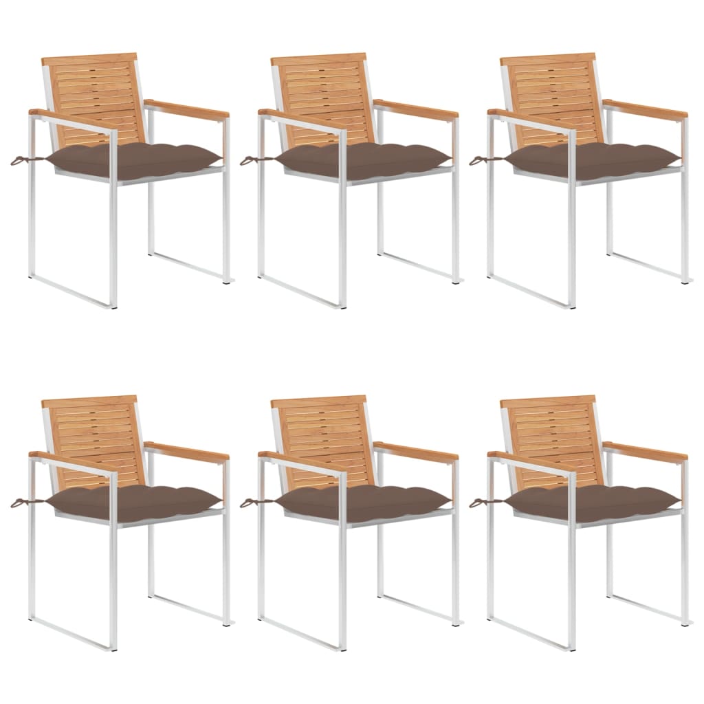 Garden chairs 6 pcs with cushions solid teak wood