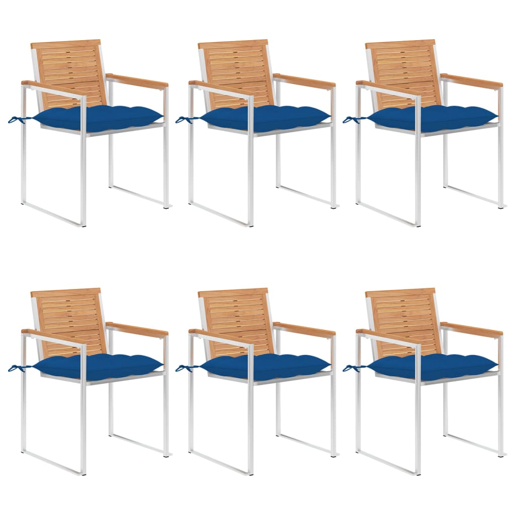 Garden chairs 6 pcs with cushions solid teak wood
