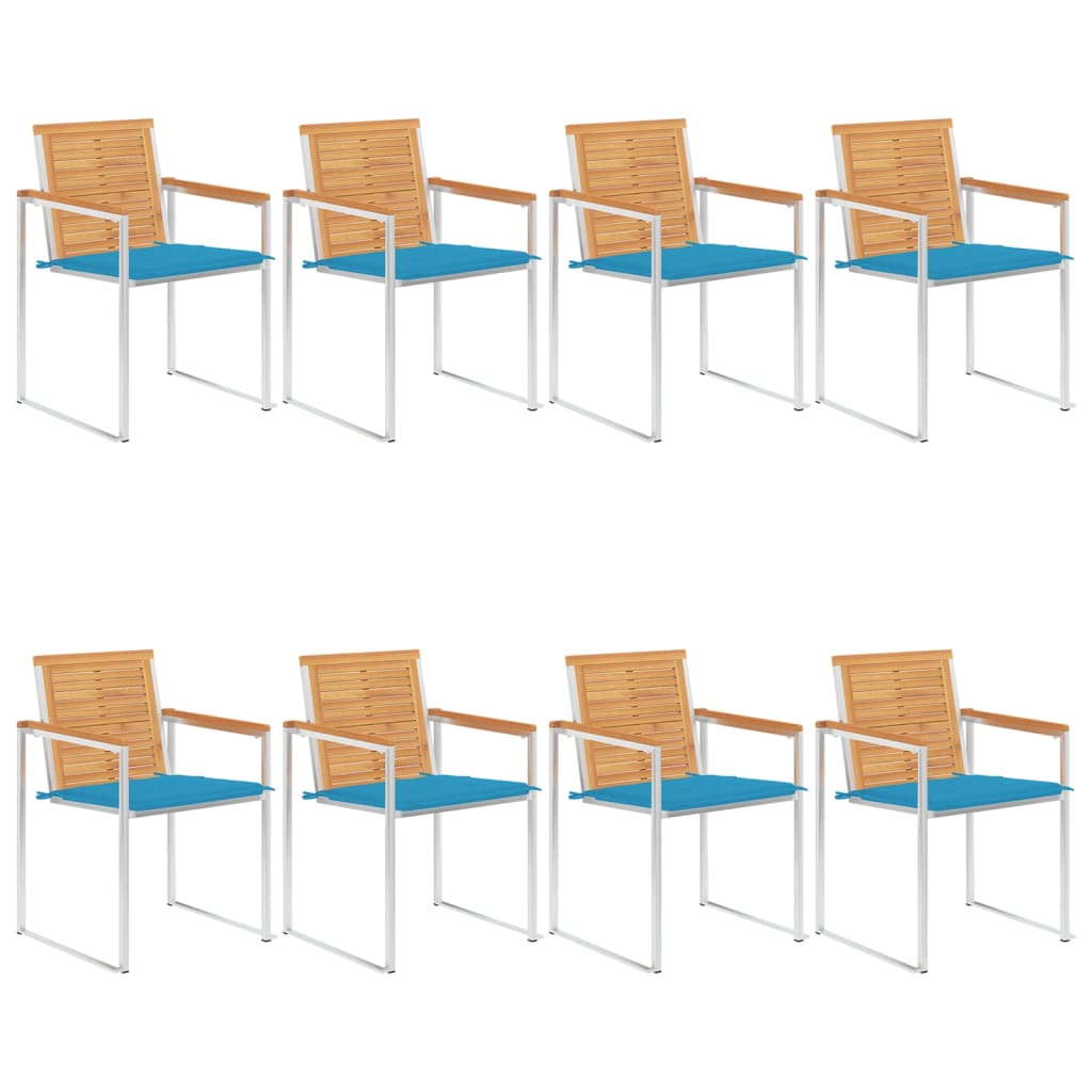 Garden chairs 8 pcs with cushions solid teak wood