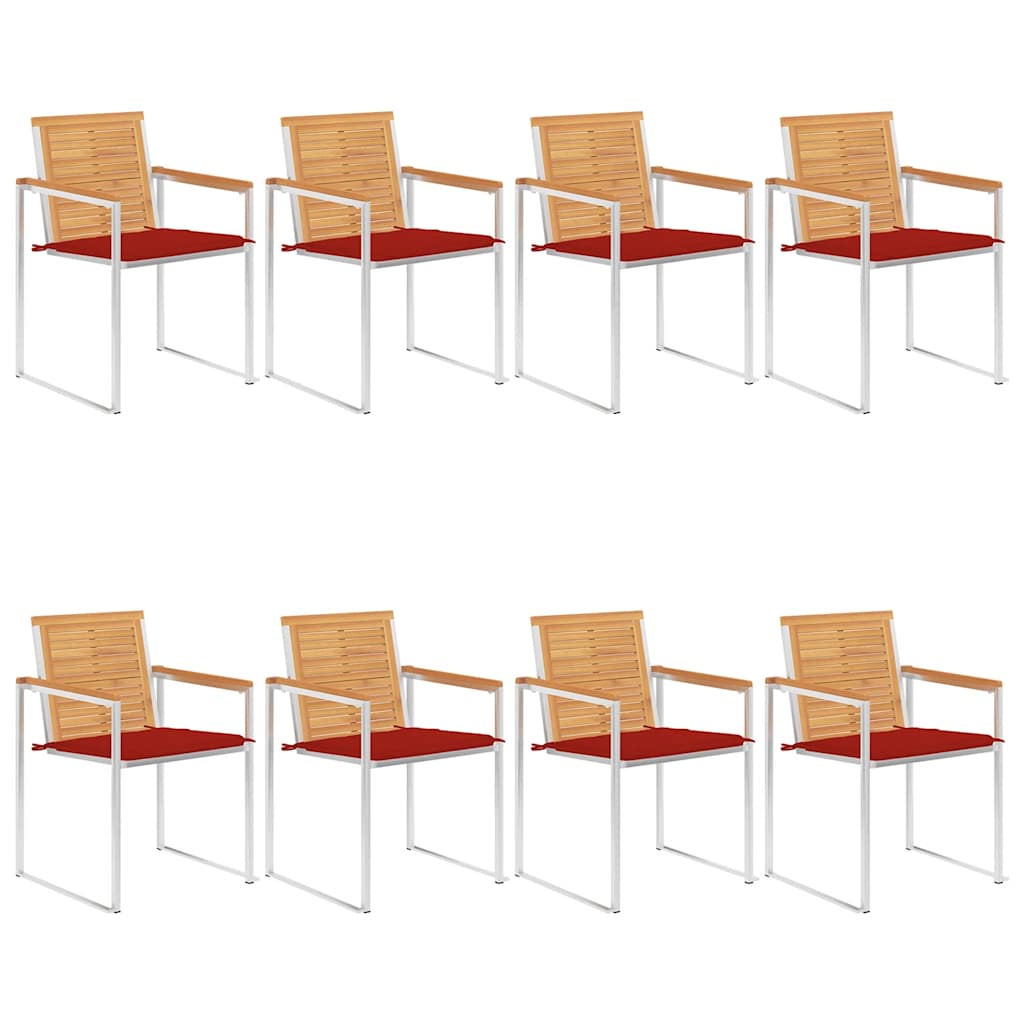 Garden chairs 8 pcs with cushions solid teak wood