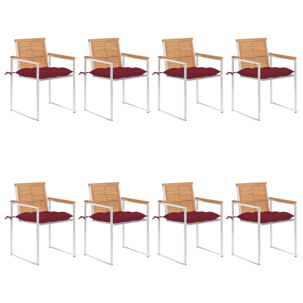 Garden chairs 8 pcs with cushions solid teak wood