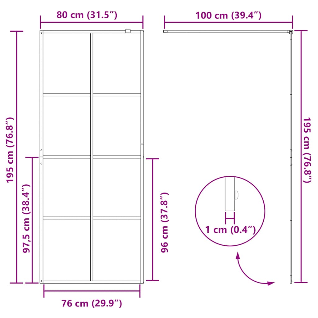 Shower screen for walk-in shower with clear tempered glass 80x195 cm