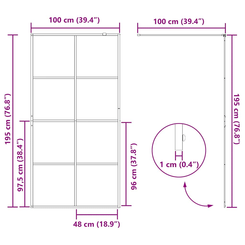 Duschwand für Begehbare Dusche mit Klarem ESG Glas 100x195 cm