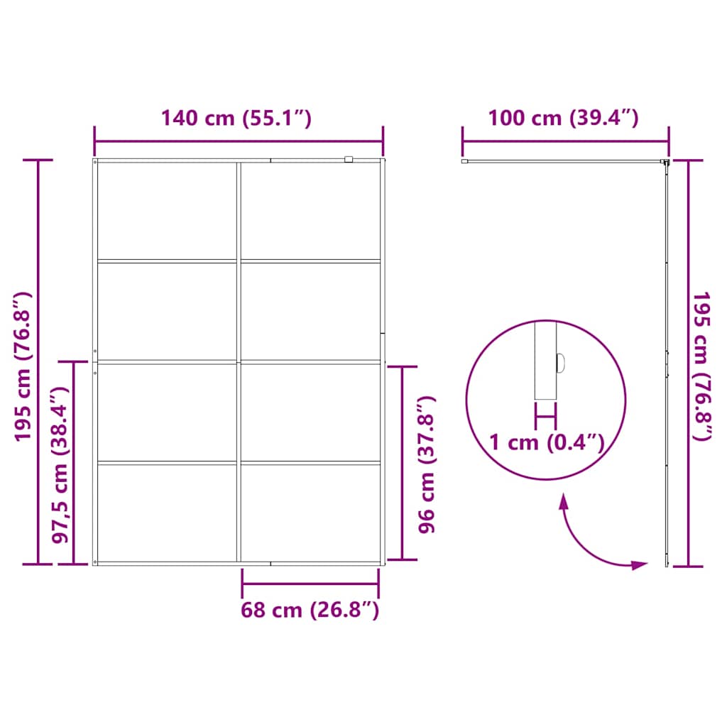 Shower screen for walk-in shower with clear tempered glass 140x195 cm