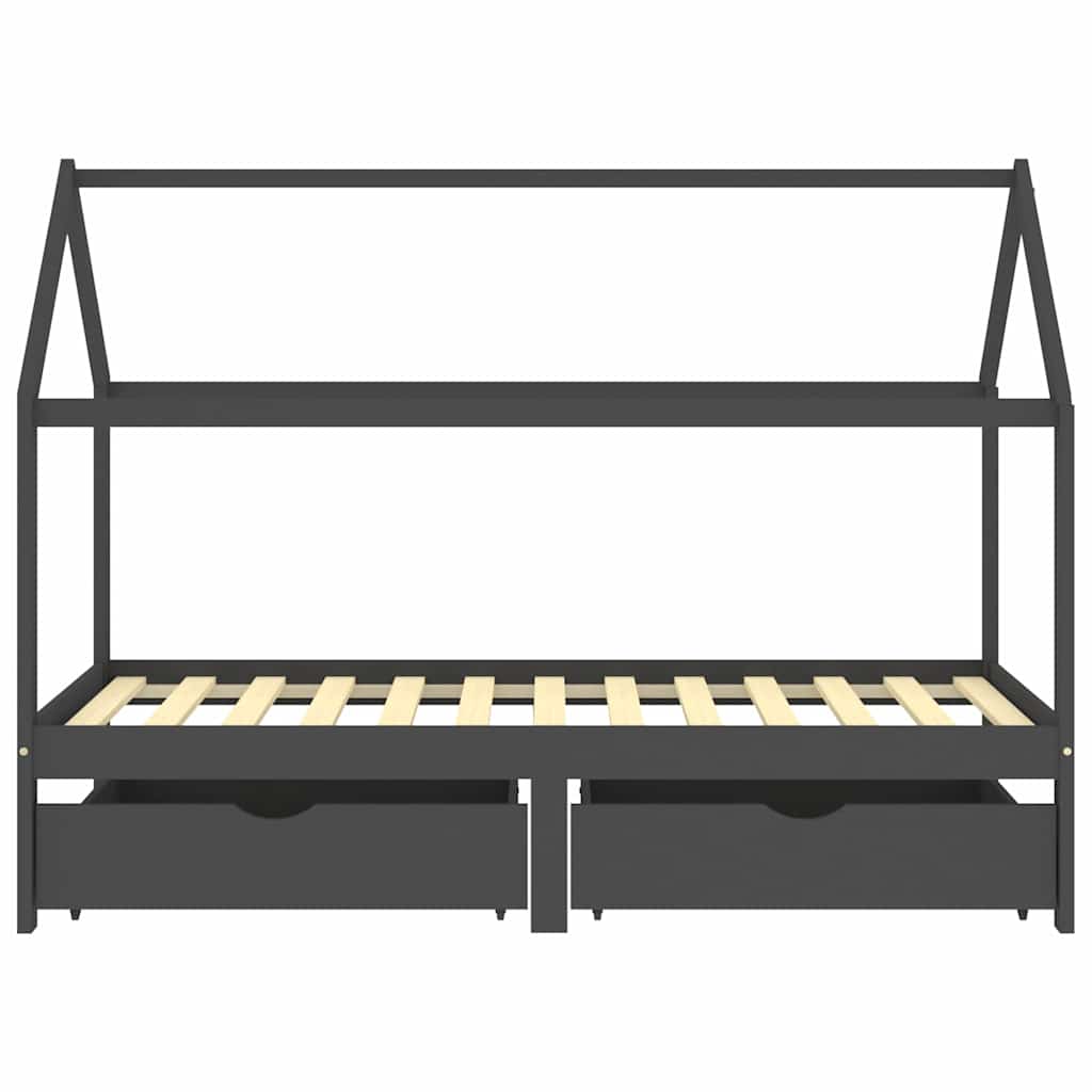 Children's bed with drawers dark grey solid pine wood 90x200cm