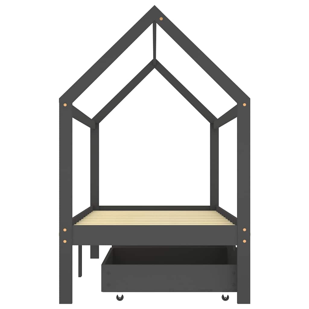 Children's bed with drawers dark grey solid pine wood 90x200cm