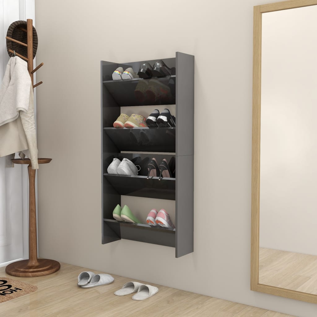 Wall Shoe Cabinets 2 pcs. High Gloss Gray 60x18x60cm