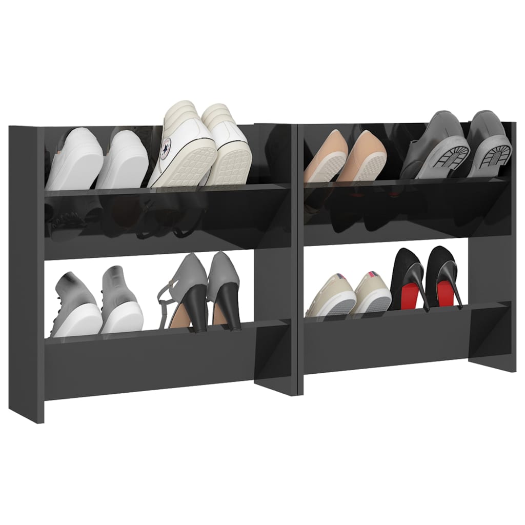 Wall Shoe Cabinets 2 pcs. High Gloss Gray 60x18x60cm