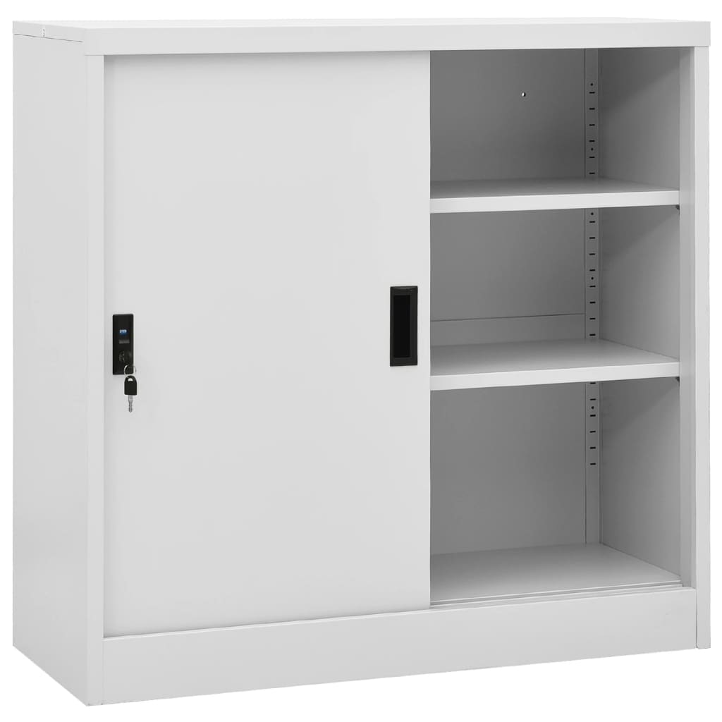 Office cabinet with sliding door light grey 90x40x90 cm steel
