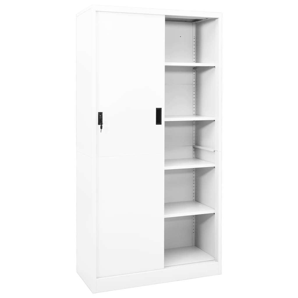 Office cabinet with sliding door white 90x40x180 cm steel