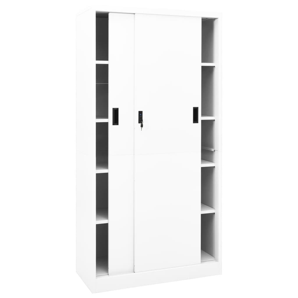 Office cabinet with sliding door white 90x40x180 cm steel