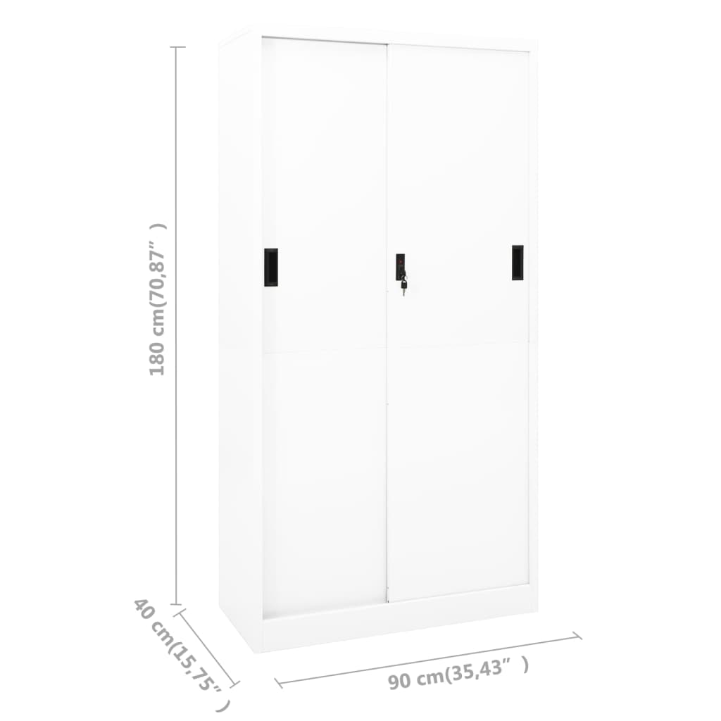 Office cabinet with sliding door white 90x40x180 cm steel