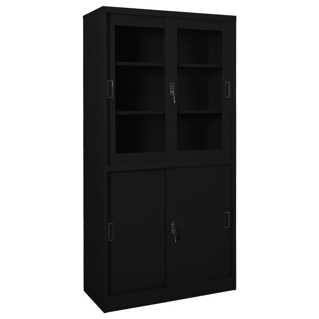 Office cabinet with sliding door black 90x40x180 cm steel