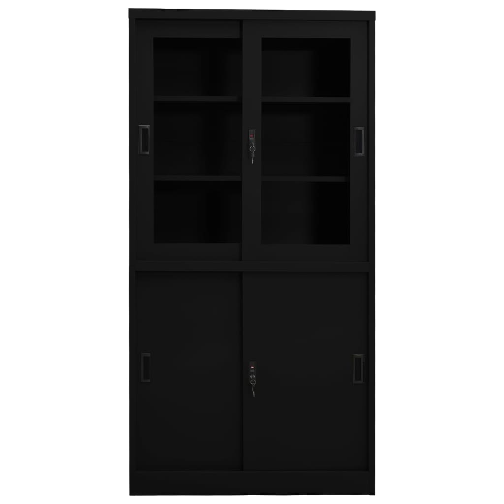Office cabinet with sliding door black 90x40x180 cm steel