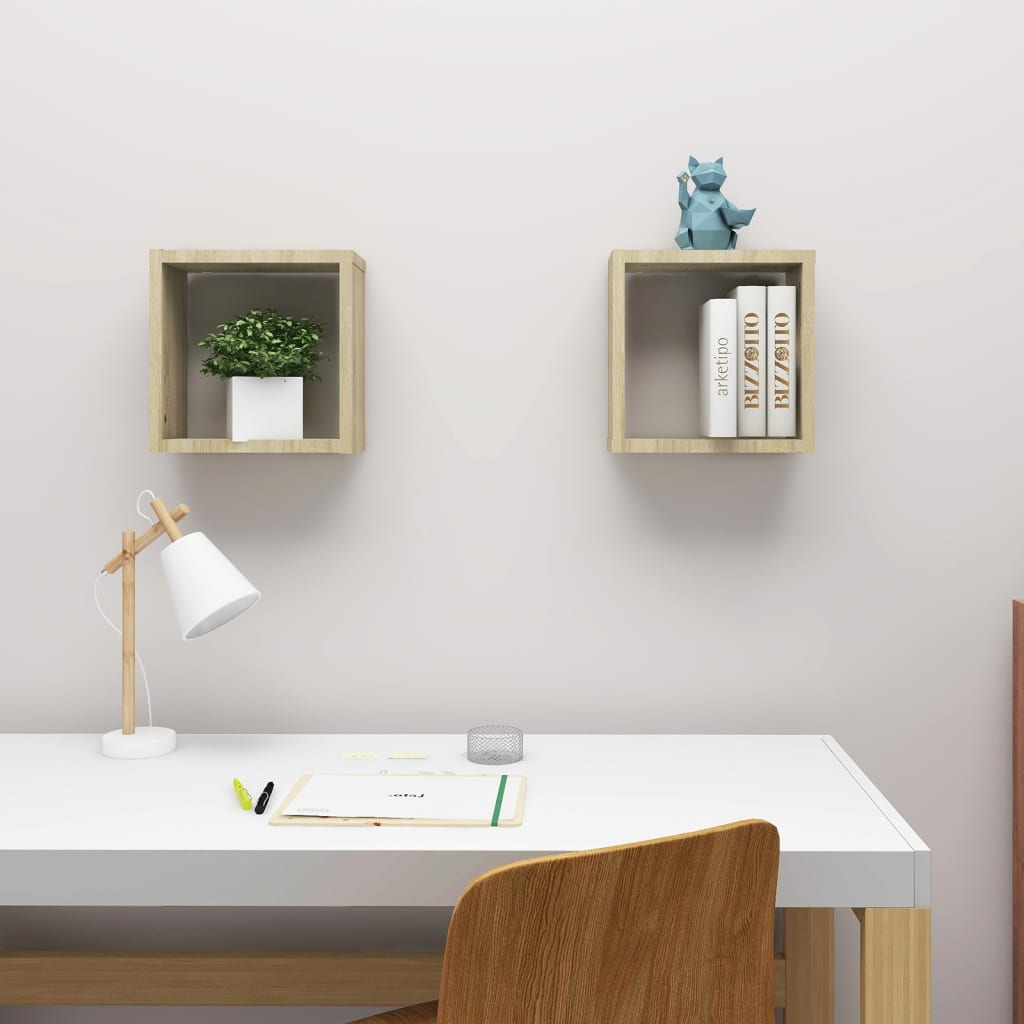 Cube shelves 2 pcs. Sonoma oak 30x15x30 cm