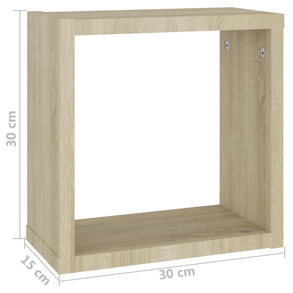 Cube shelves 2 pcs. Sonoma oak 30x15x30 cm