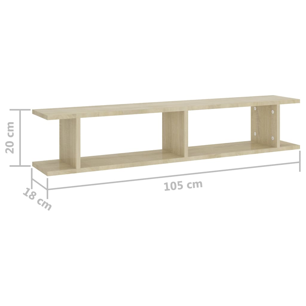 Wall shelves 2 pcs. Sonoma oak 105x18x20 cm wood material