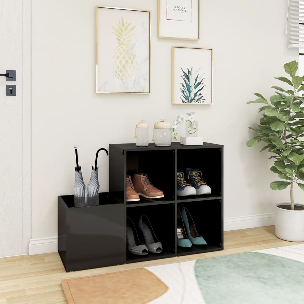 Hallway Shoe Cabinet High Gloss Grey 105x35.5x70 cm Wood Material