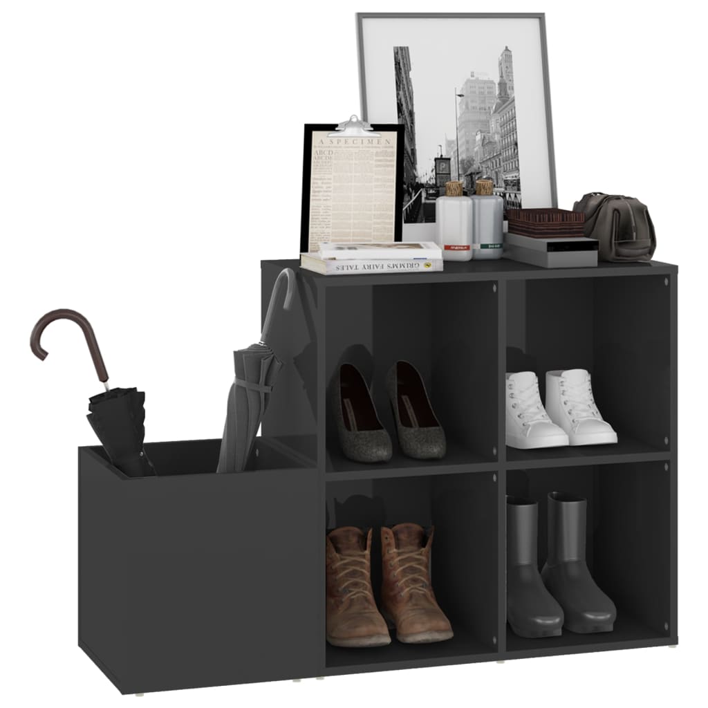 Hallway Shoe Cabinet High Gloss Grey 105x35.5x70 cm Wood Material