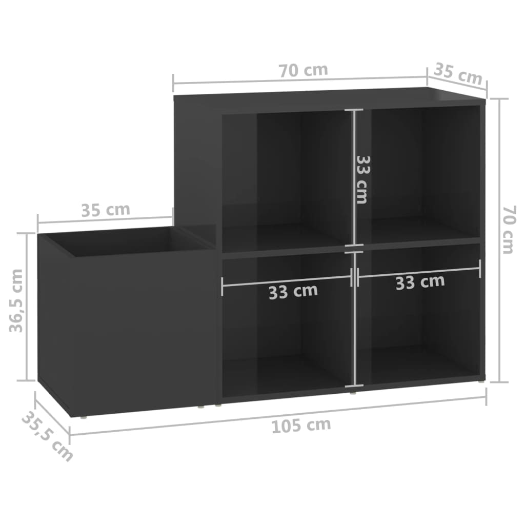 Hallway Shoe Cabinet High Gloss Grey 105x35.5x70 cm Wood Material