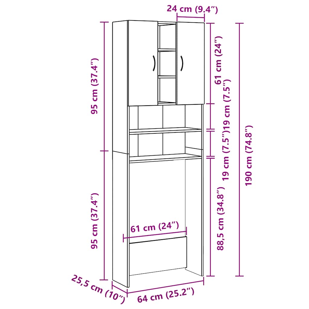 Waschmaschinenschrank Schwarz 64x25,5x190 cm