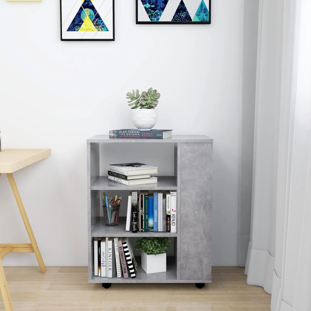 Rolling Cabinet Concrete Grey 60x35x75 cm Wood Material