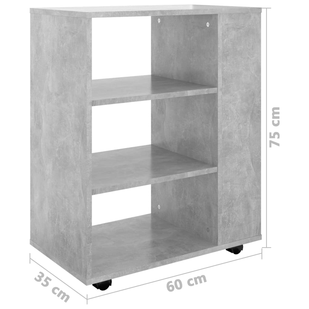 Rolling Cabinet Concrete Grey 60x35x75 cm Wood Material