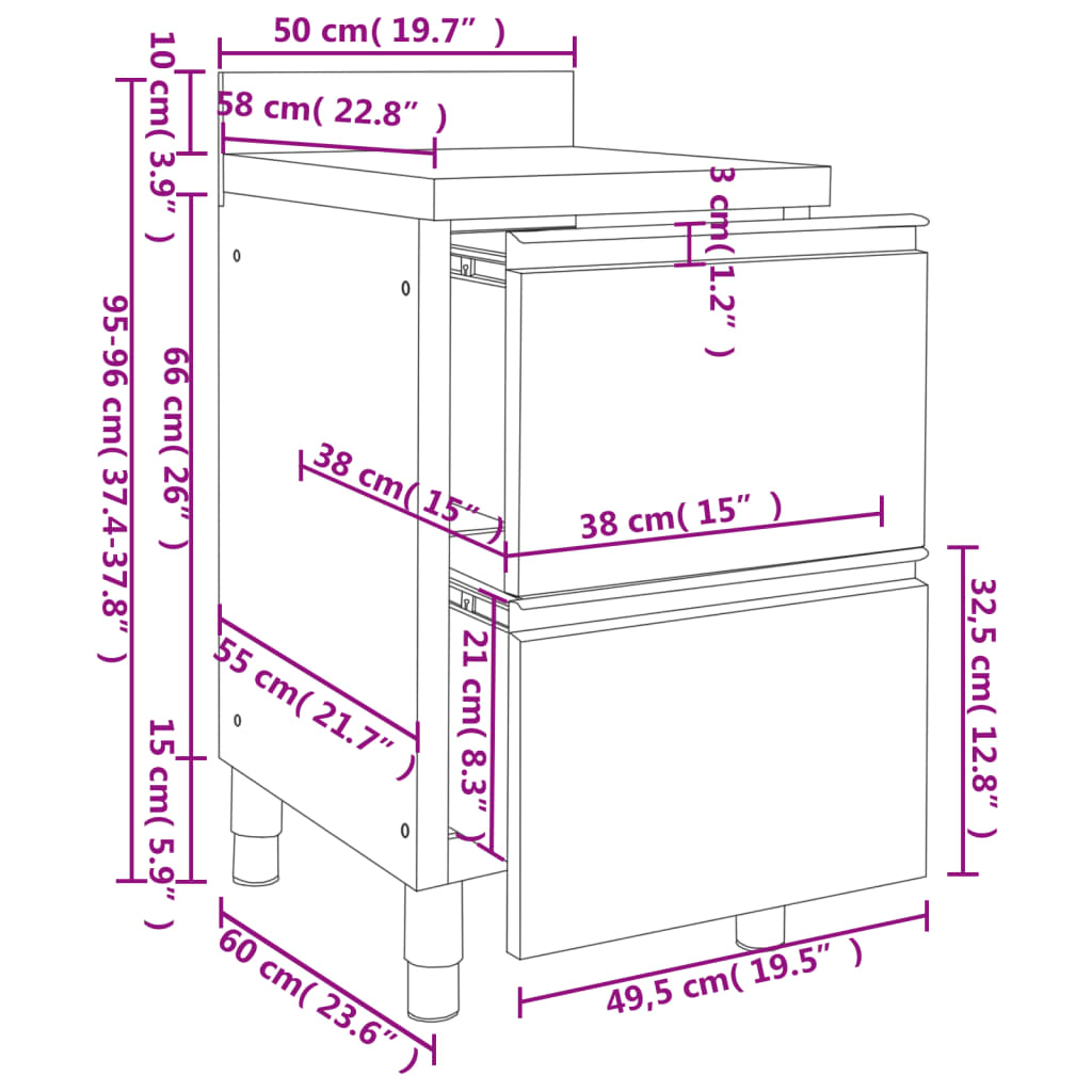 Gastro kitchen cabinets with 2 drawers 2 pcs. stainless steel