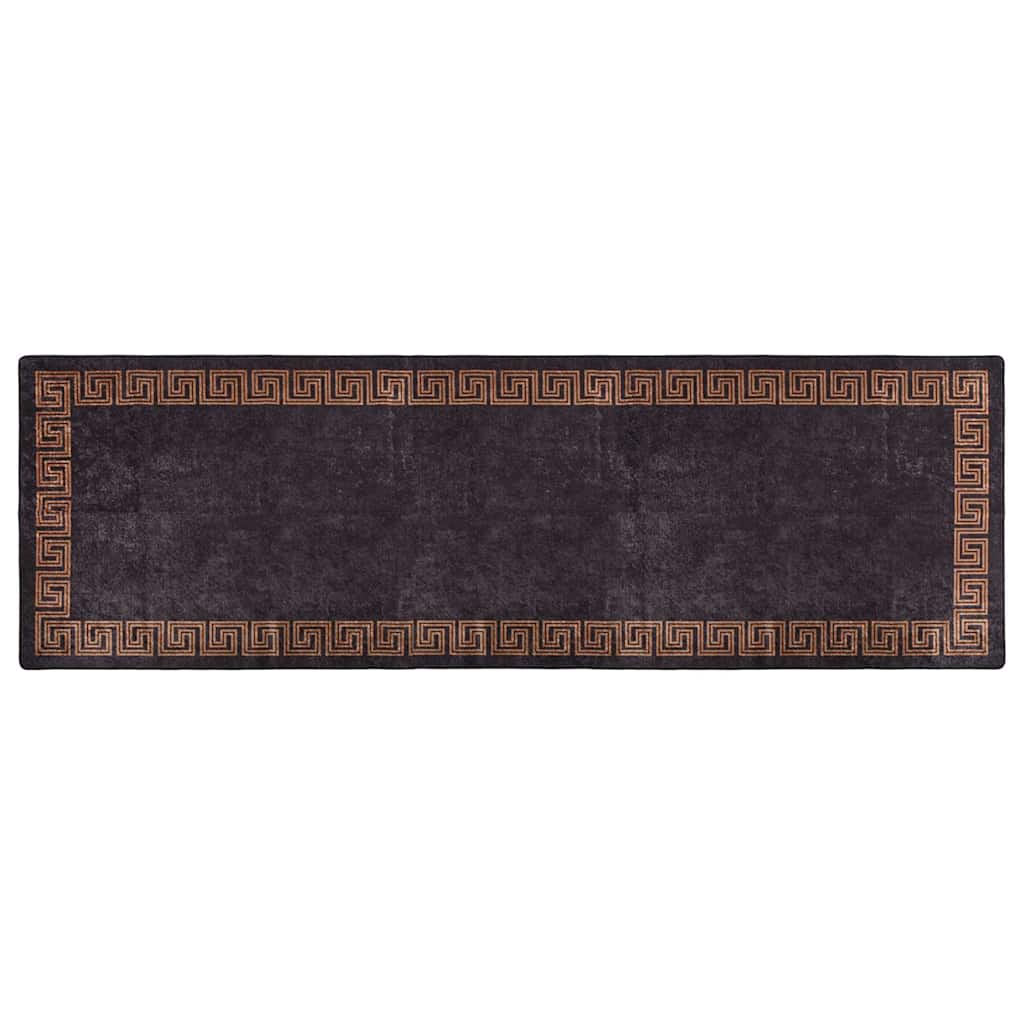 Teppich Waschbar 80x300 cm Schwarz und Golden Rutschfest