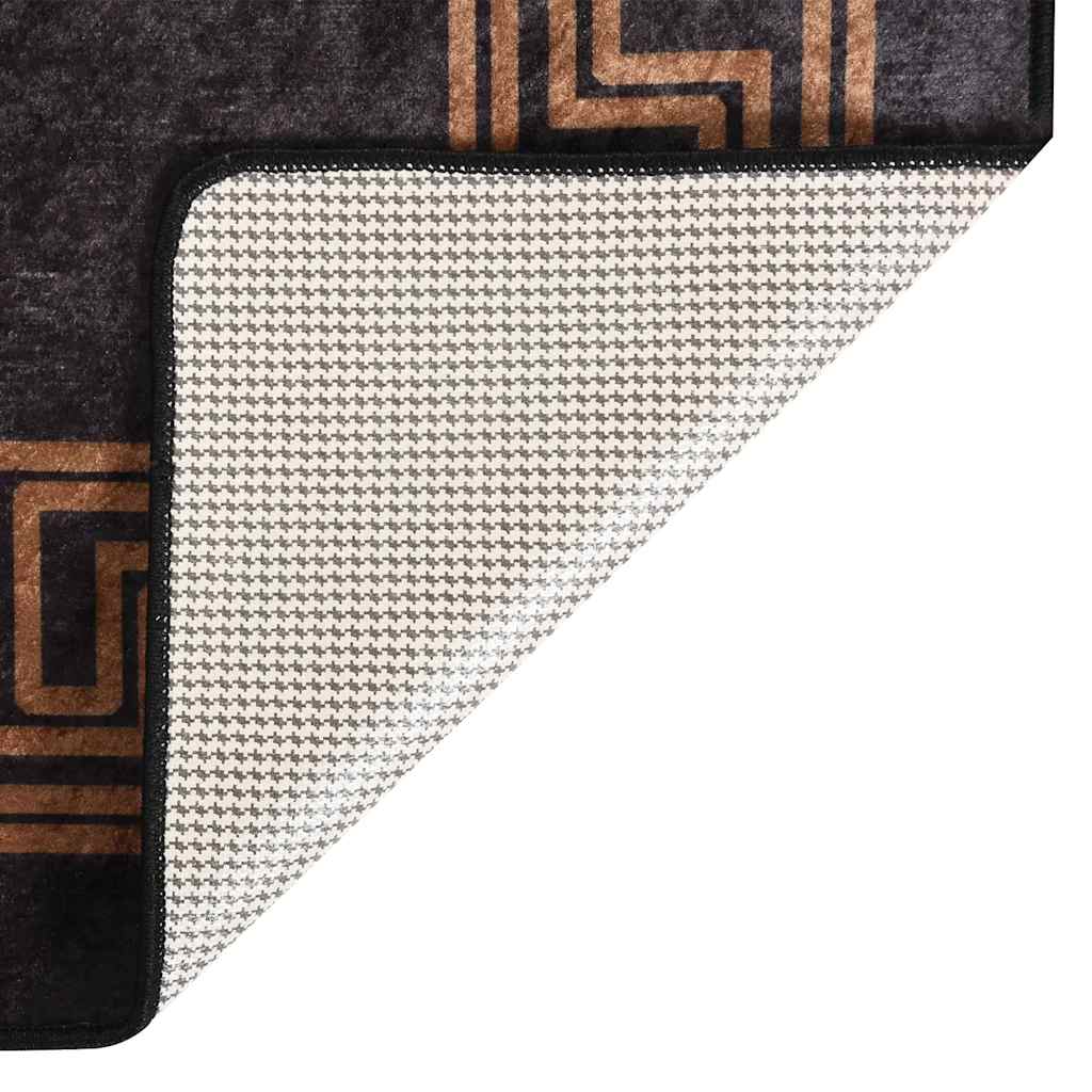 Teppich Waschbar 80x300 cm Schwarz und Golden Rutschfest