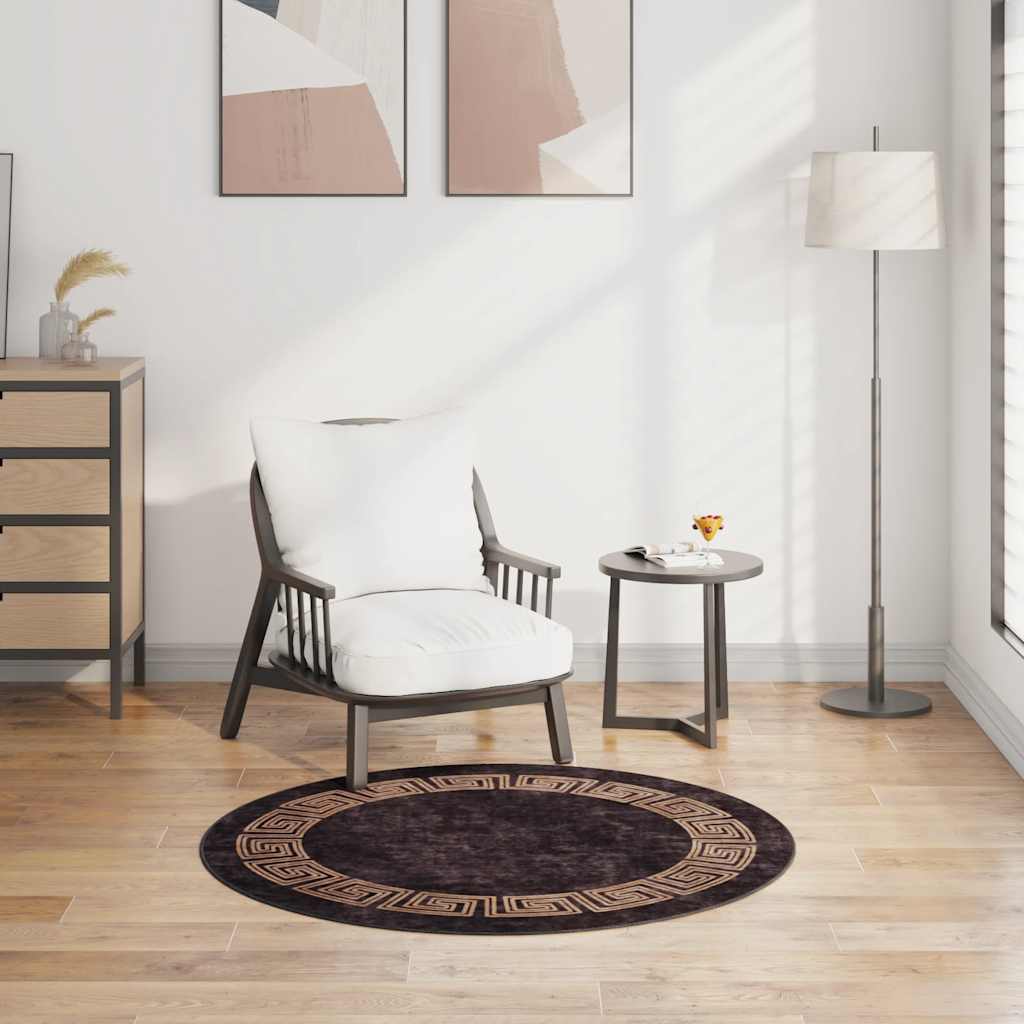 Teppich Waschbar Schwarz und Golden φ120 cm Rutschfest