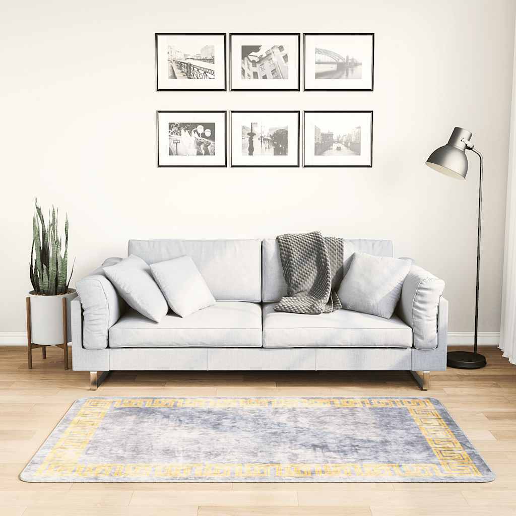 Teppich Waschbar 80x150 cm Grau Rutschfest