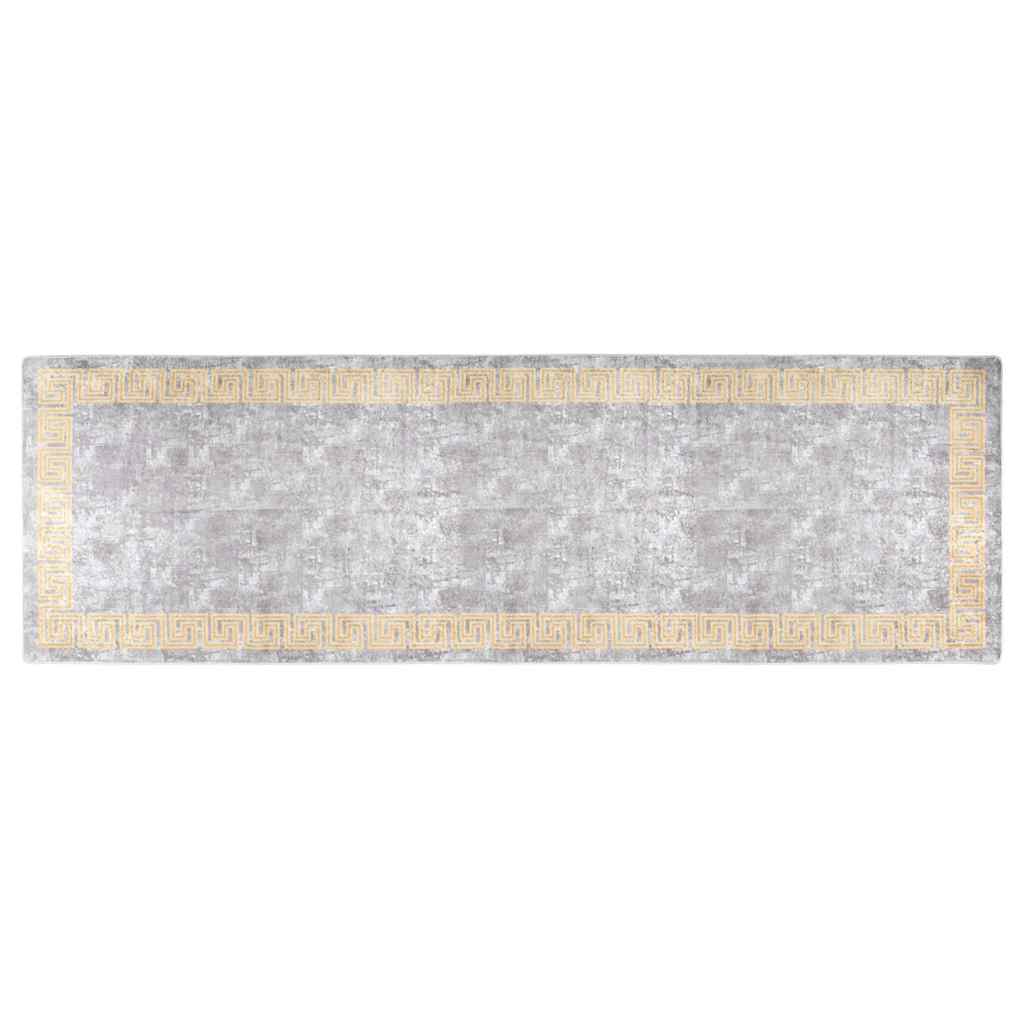 Teppich Waschbar 80x300 cm Grau Rutschfest