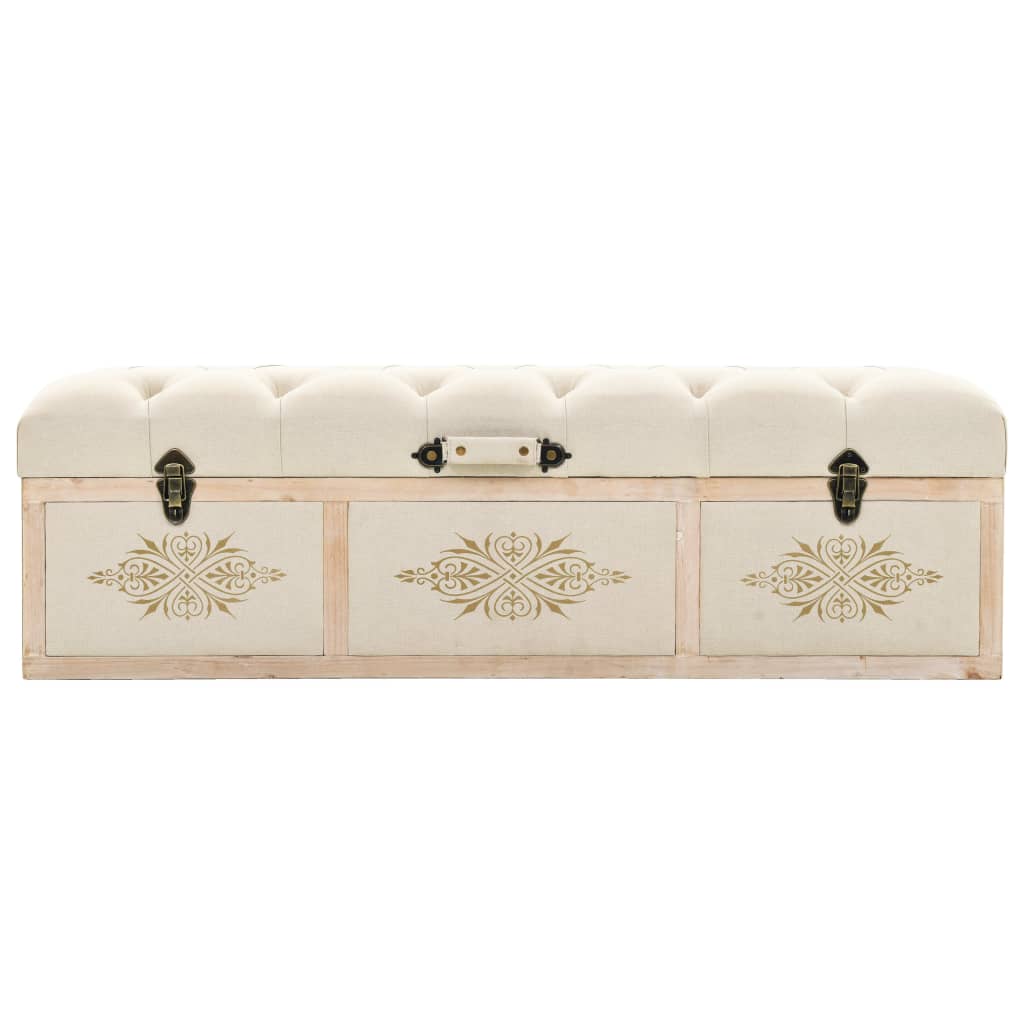 Bench with storage space 110 cm cream solid fir wood and fabric