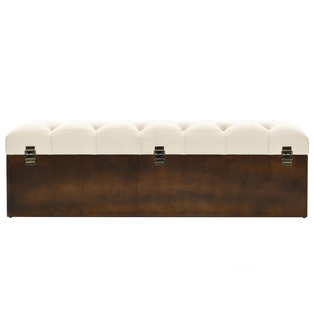 Bench with storage space 110 cm cream solid fir wood and fabric