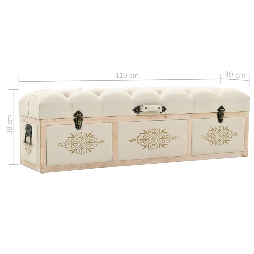 Bench with storage space 110 cm cream solid fir wood and fabric
