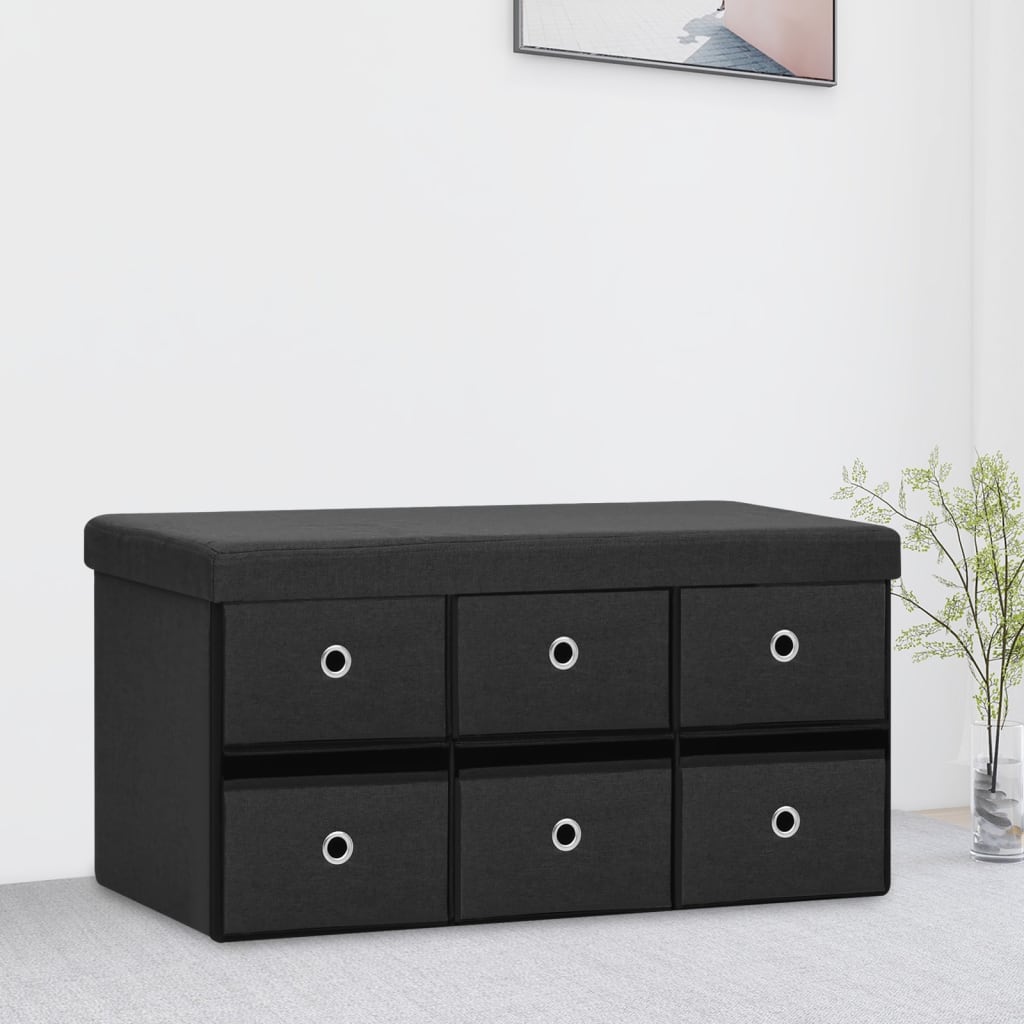 Faltbare Sitzbank mit Stauraum Schwarz 76x38x38 cm Leinenoptik