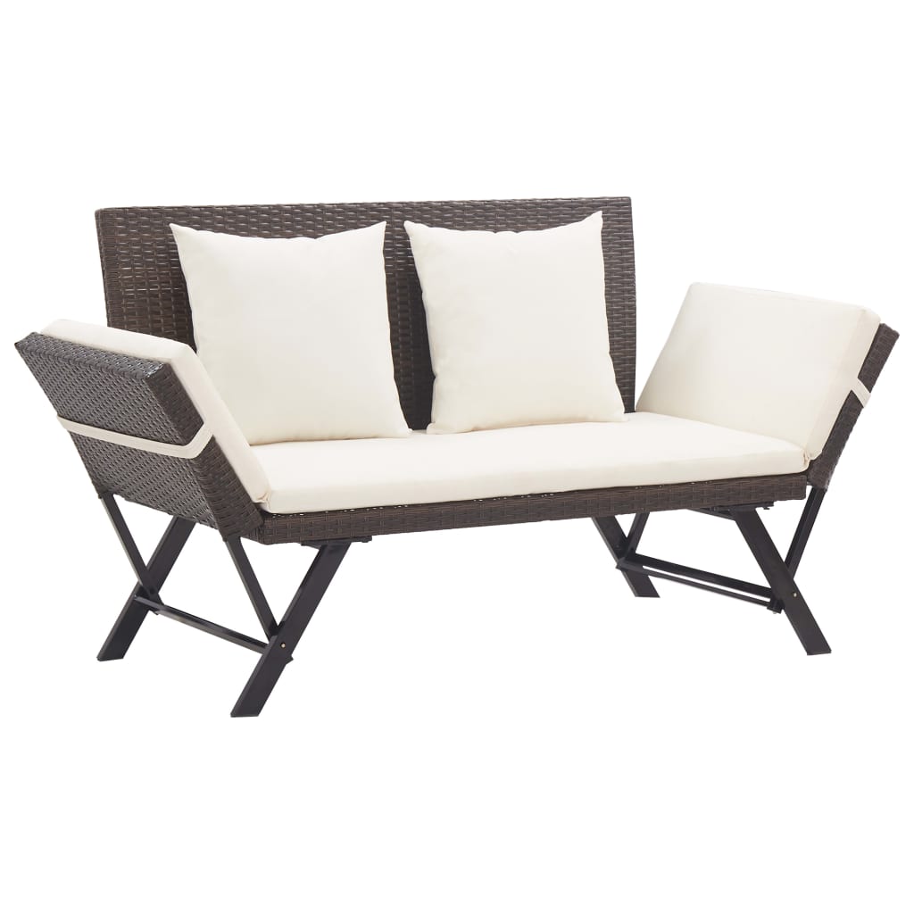 Garden bench with cushion brown 176 cm poly rattan