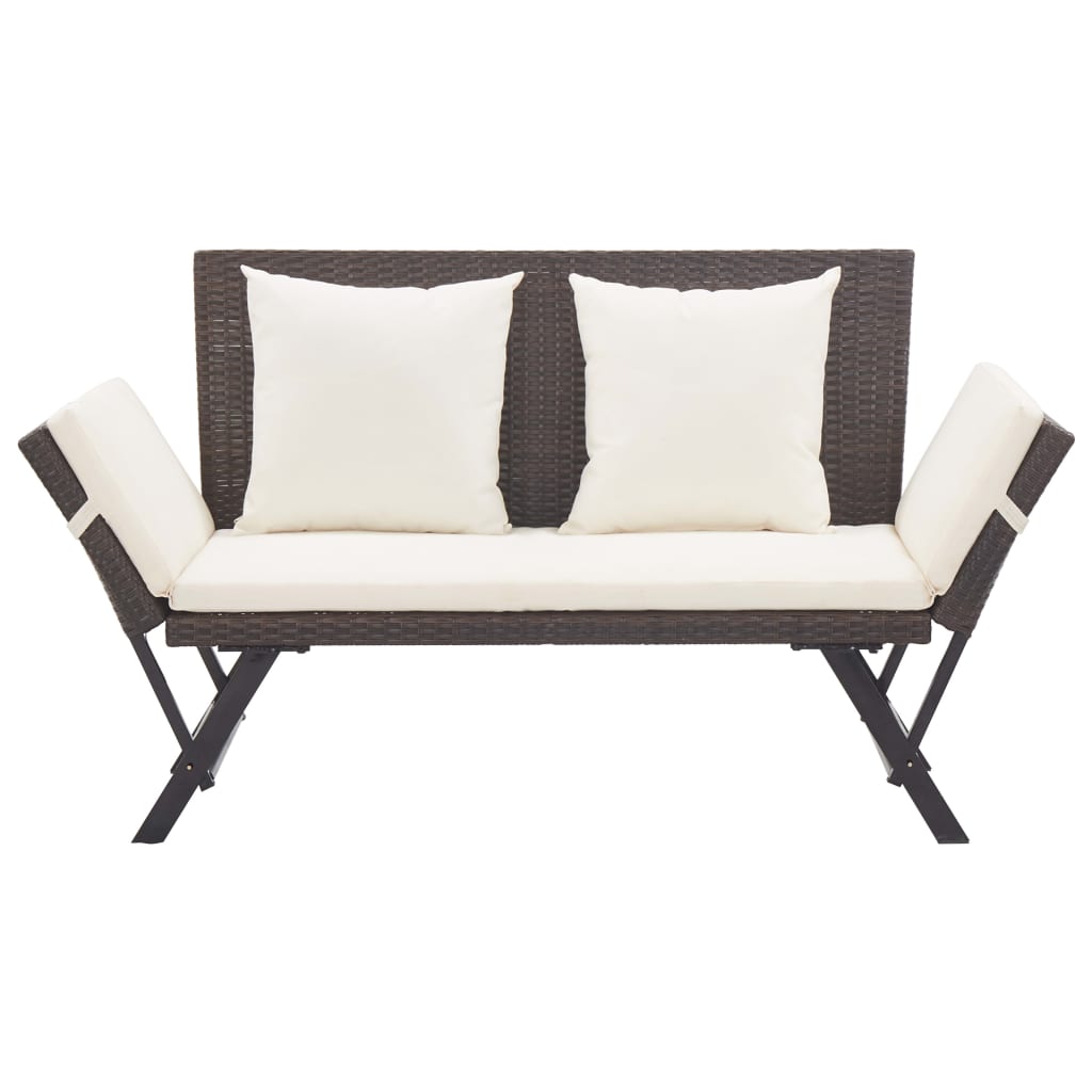 Garden bench with cushion brown 176 cm poly rattan