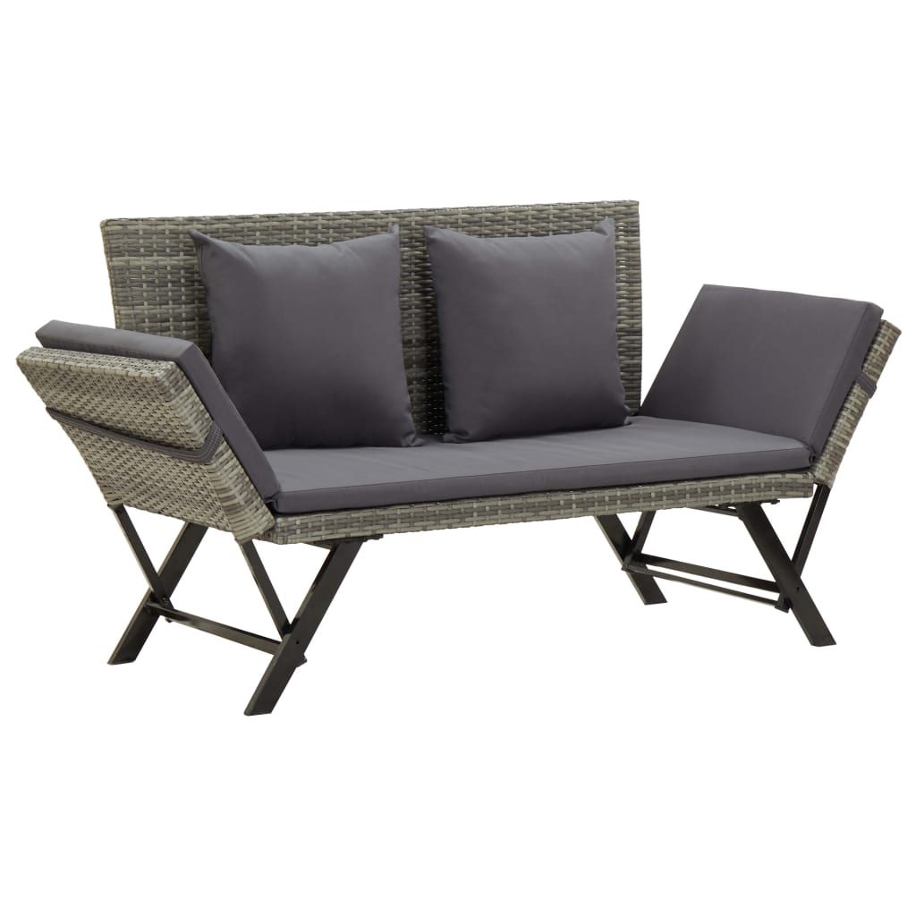 Garden bench with cushion grey 176 cm poly rattan