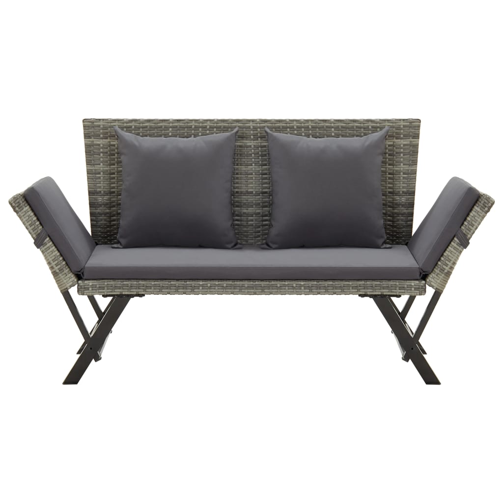 Garden bench with cushion grey 176 cm poly rattan
