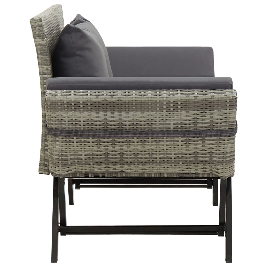 Garden bench with cushion grey 176 cm poly rattan