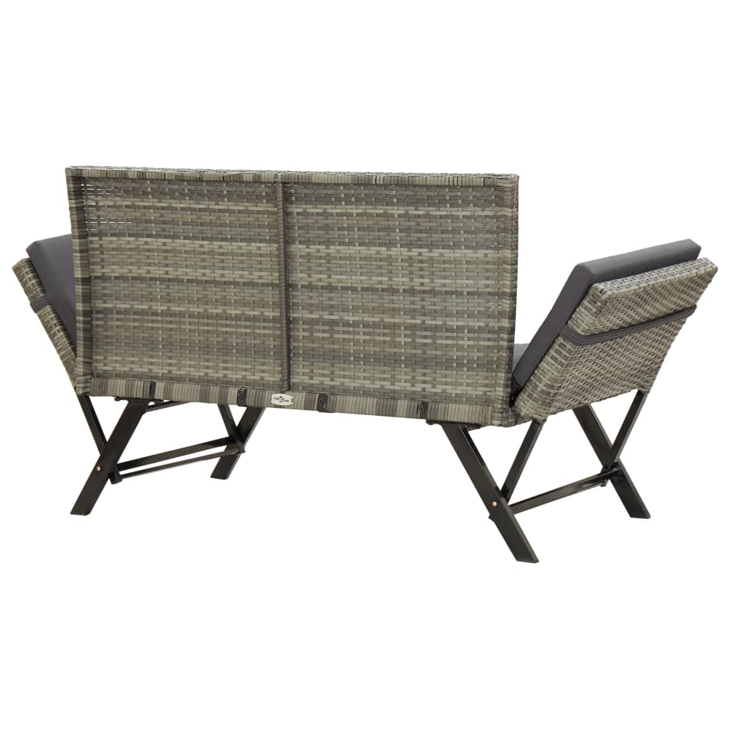 Garden bench with cushion grey 176 cm poly rattan