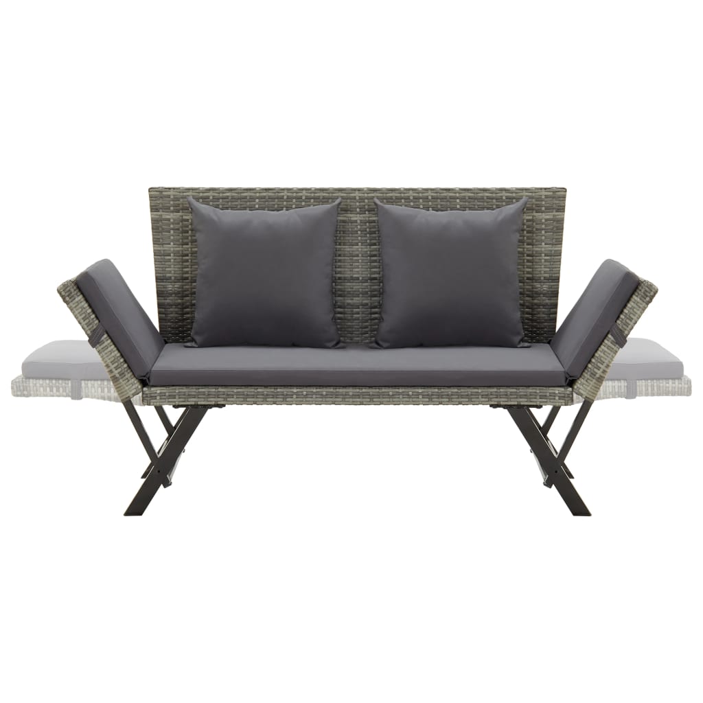 Garden bench with cushion grey 176 cm poly rattan