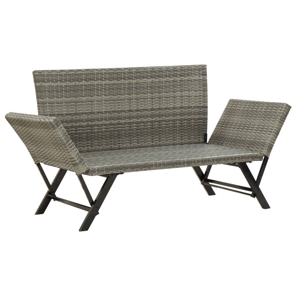 Garden bench with cushion grey 176 cm poly rattan