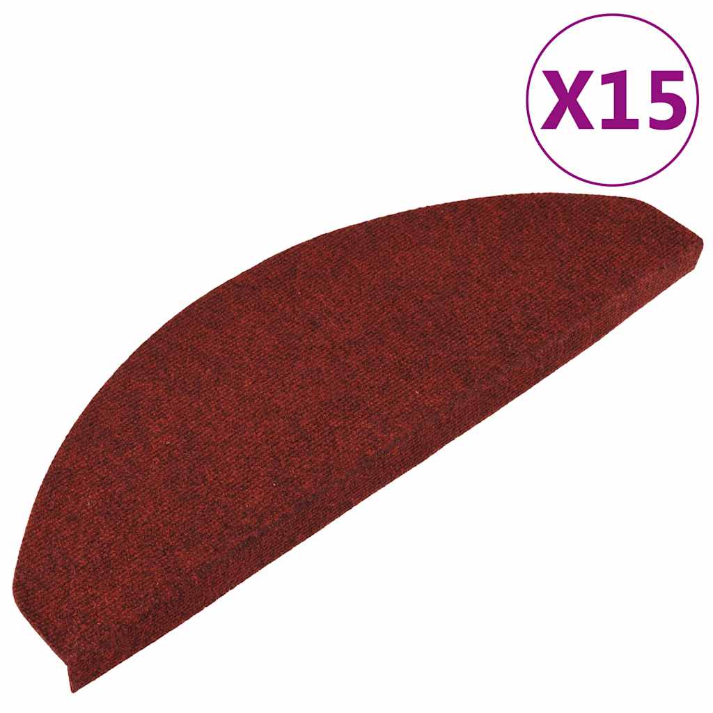 Self-adhesive stair mats, 15 pieces, 65 x 22.5 x 3.5 cm, red