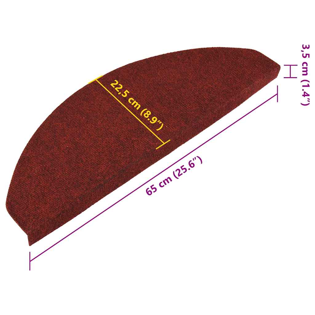 Self-adhesive stair mats, 15 pieces, 65 x 22.5 x 3.5 cm, red